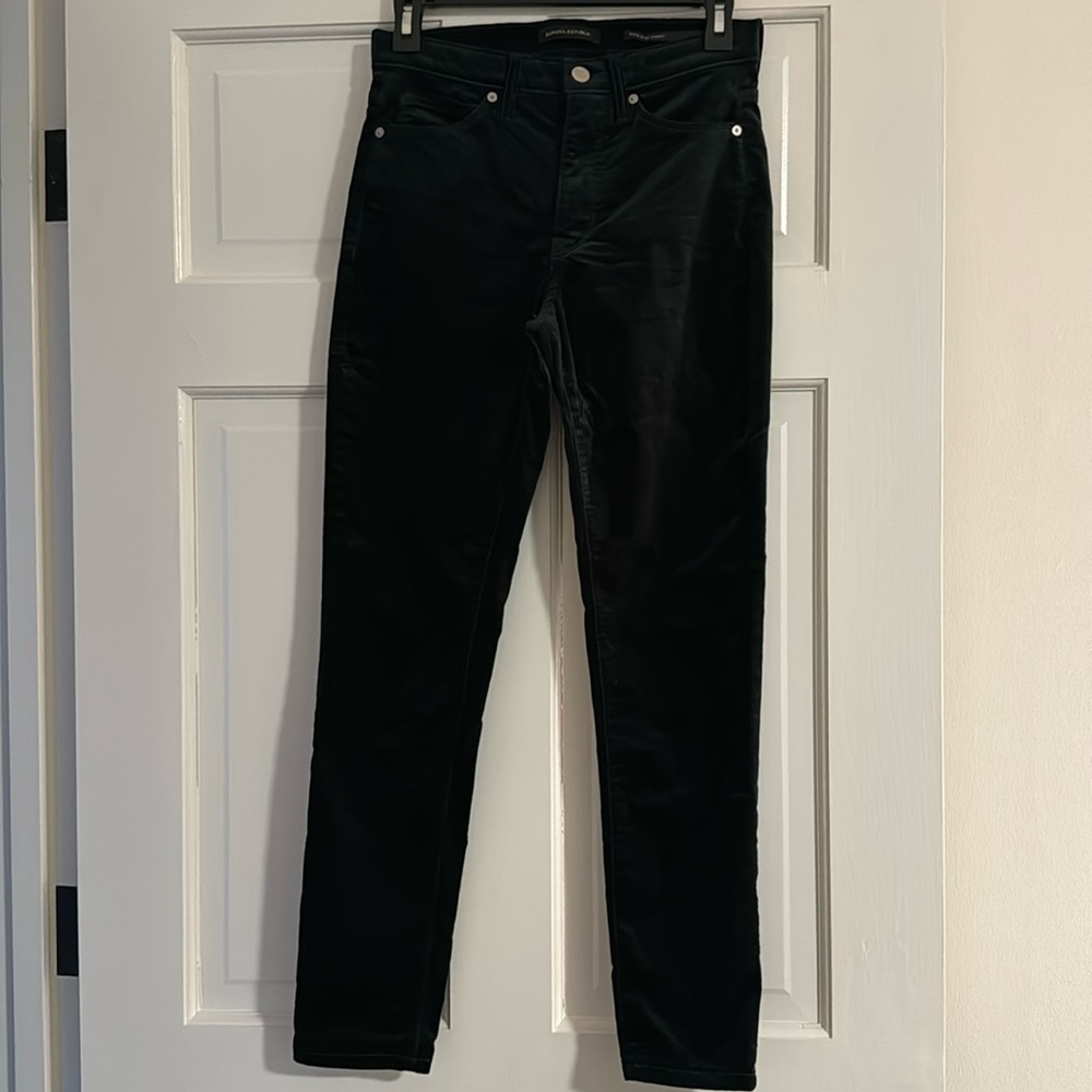 High rise green velvet pants